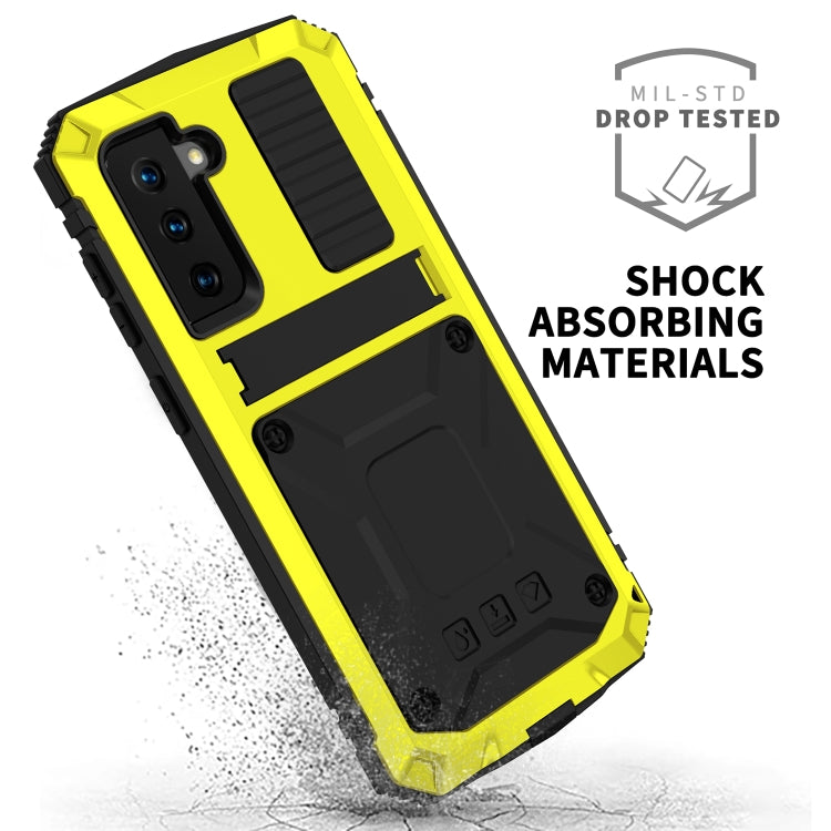 For Samsung Galaxy S21 5G R-JUST Shockproof Waterproof Dust-proof Metal + Silicone Protective Case with Holder(Yellow) - Galaxy S21 5G Cases by R-JUST | Online Shopping South Africa | PMC Jewellery | Buy Now Pay Later Mobicred