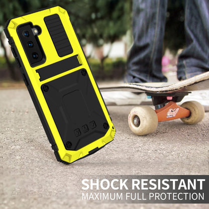 For Samsung Galaxy S21 5G R-JUST Shockproof Waterproof Dust-proof Metal + Silicone Protective Case with Holder(Yellow) - Galaxy S21 5G Cases by R-JUST | Online Shopping South Africa | PMC Jewellery | Buy Now Pay Later Mobicred