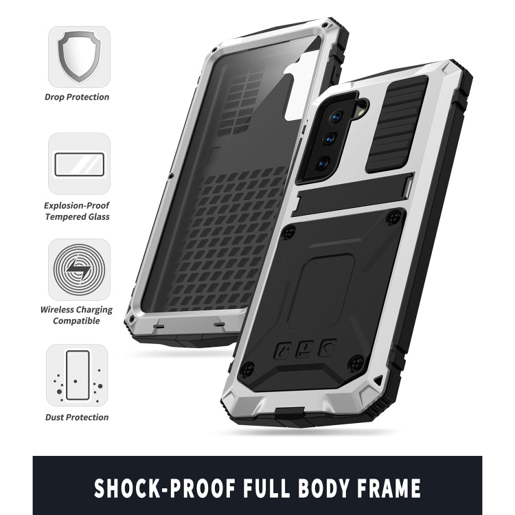 For Samsung Galaxy S21+ 5G R-JUST Shockproof Waterproof Dust-proof Metal + Silicone Protective Case with Holder(Silver) - Galaxy S21+ 5G Cases by R-JUST | Online Shopping South Africa | PMC Jewellery | Buy Now Pay Later Mobicred