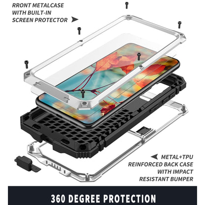 For Samsung Galaxy S21+ 5G R-JUST Shockproof Waterproof Dust-proof Metal + Silicone Protective Case with Holder(Silver) - Galaxy S21+ 5G Cases by R-JUST | Online Shopping South Africa | PMC Jewellery | Buy Now Pay Later Mobicred