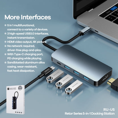 Remax RU-U5 5 In1 Multi-function Type-C / USB-C HUB Docking Station(Dark Grey) - USB HUB by REMAX | Online Shopping South Africa | PMC Jewellery | Buy Now Pay Later Mobicred