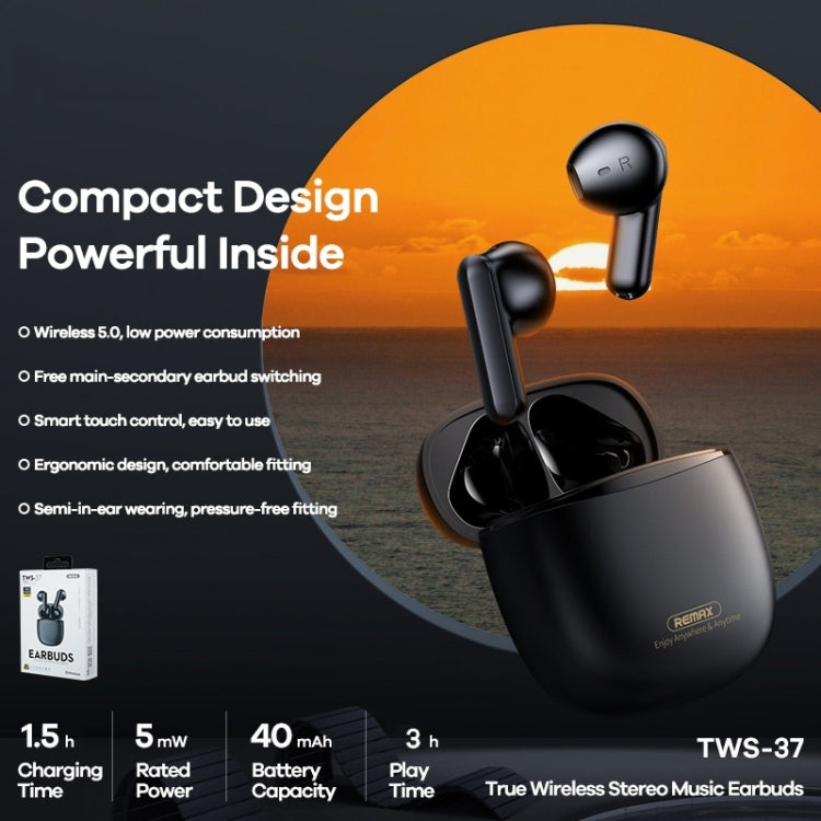 Remax TWS-37 Bluetooth 5.1 True Wireless Stereo Music Bluetooth Earphone(White) - TWS Earphone by REMAX | Online Shopping South Africa | PMC Jewellery | Buy Now Pay Later Mobicred