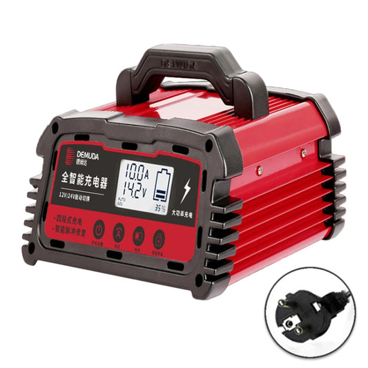 DEMUDA DC100 10A 12V / 24V Car Battery Charger Intelligent Pulse Repair Type Lead-acid Battery, Plug Type:EU Plug(Red) - Battery Charger by PMC Jewellery | Online Shopping South Africa | PMC Jewellery | Buy Now Pay Later Mobicred