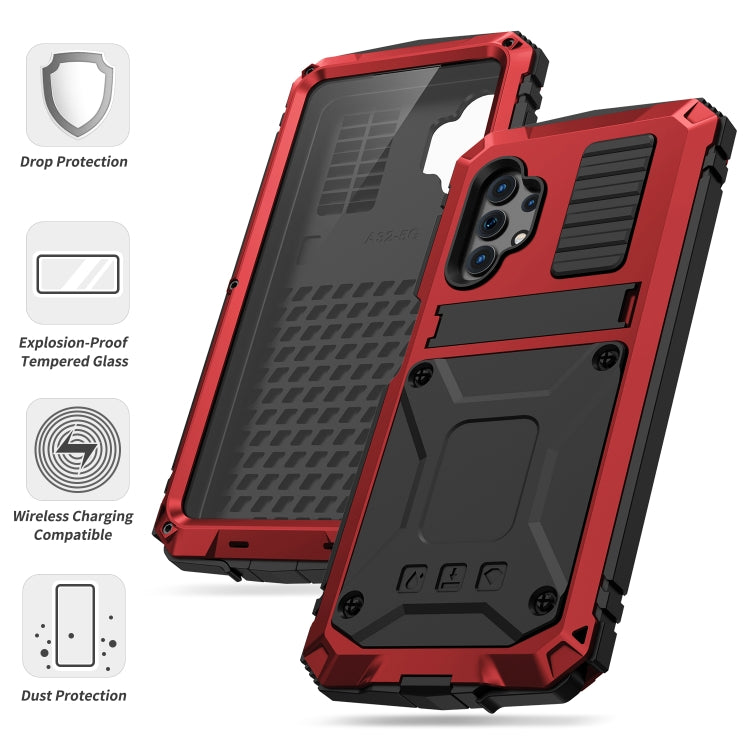 For Samsung Galaxy A32 5G / M32 5G R-JUST Waterproof Shockproof Dustproof Metal + Silicone Protective Case with Holder(Red) - Galaxy Phone Cases by R-JUST | Online Shopping South Africa | PMC Jewellery | Buy Now Pay Later Mobicred