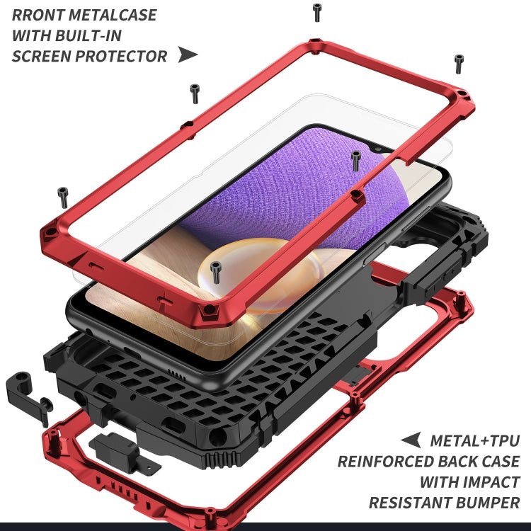 For Samsung Galaxy A32 5G / M32 5G R-JUST Waterproof Shockproof Dustproof Metal + Silicone Protective Case with Holder(Red) - Galaxy Phone Cases by R-JUST | Online Shopping South Africa | PMC Jewellery | Buy Now Pay Later Mobicred