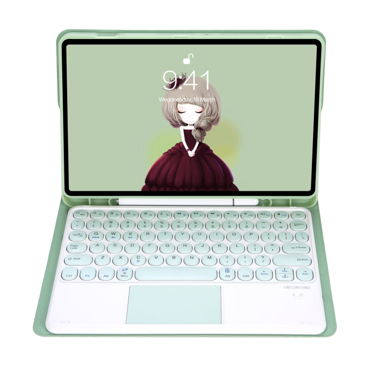 YT11B-A Detachable Candy Color Skin Feel Texture Round Keycap Bluetooth Keyboard Leather Case with Touch Control For iPad Air 4 2020 / Air 5 2022 / Pro 11 inch 2022 / 2021 / 2020 / 2018(Light Green) - free shipping - PMC TechLife - Order now!
