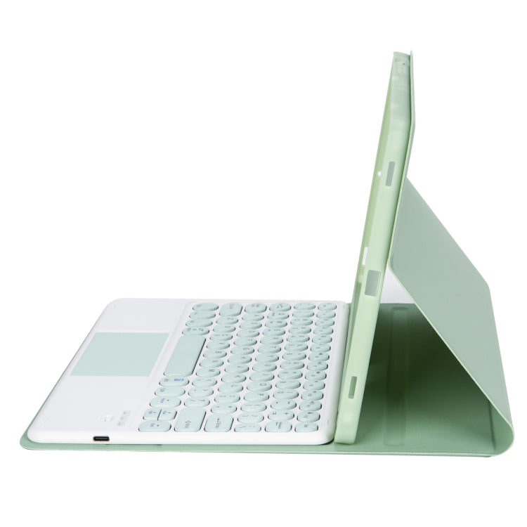 YT11B-A Detachable Candy Color Skin Feel Texture Round Keycap Bluetooth Keyboard Leather Case with Touch Control For iPad Air 4 2020 / Air 5 2022 / Pro 11 inch 2022 / 2021 / 2020 / 2018(Light Green) - free shipping - PMC TechLife - Order now!
