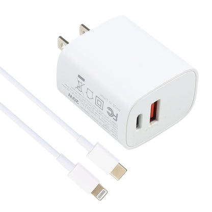 U087 20W USB-C / Type-C + USB Ports Charger with 100W Type-C to 8 Pin Fast Charging Cable 1m, US Plug - USB Charger by PMC Jewellery | Online Shopping South Africa | PMC Jewellery | Buy Now Pay Later Mobicred