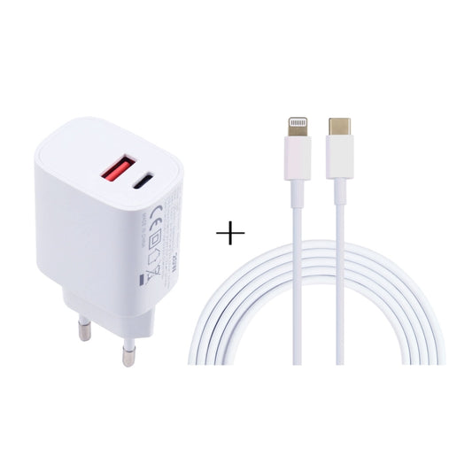 T087 20W USB-C / Type-C + USB Ports Charger with 100W Type-C to 8 Pin Fast Charging Cable 2m, EU Plug - USB Charger by PMC Jewellery | Online Shopping South Africa | PMC Jewellery | Buy Now Pay Later Mobicred