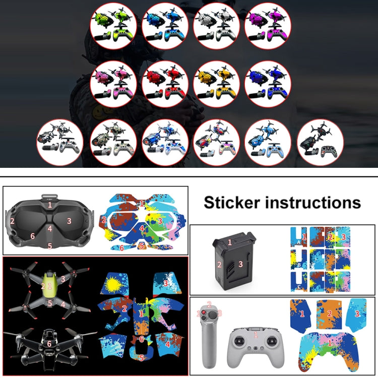 FPV-TZ-SF 4 in 1 Waterproof Anti-Scratch Decal Skin Wrap Stickers Personalized Film Kits for DJI FPV Drone & Goggles V2 & Remote Control & Rocker(Camouflage Blue) - Protective Film & Stickers by PMC Jewellery | Online Shopping South Africa | PMC Jewellery | Buy Now Pay Later Mobicred