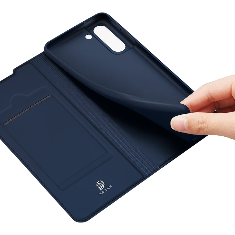 For Samsung Galaxy S21 FE DUX DUCIS Skin Pro Series Horizontal Flip PU + TPU Leather Case with Holder & Card Slots(Blue) - Galaxy Phone Cases by DUX DUCIS | Online Shopping South Africa | PMC Jewellery | Buy Now Pay Later Mobicred