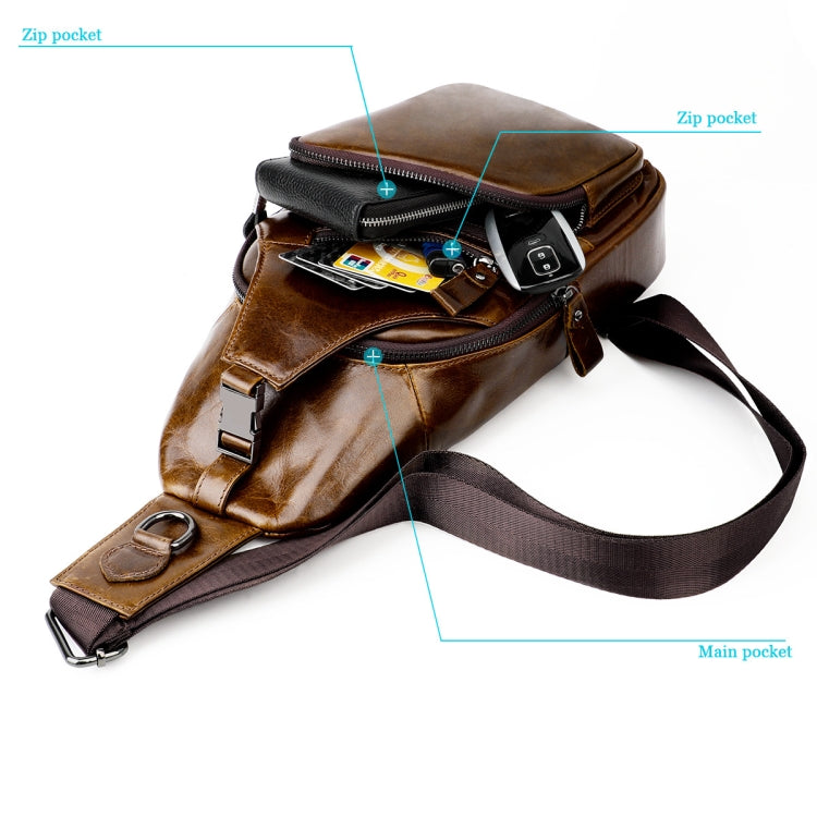 Men Leather Chest Bag Retro Shoulder Bag(Black) - Single-shoulder Bags by PMC TechLife | Online Shopping South Africa | PMC TechLife | Buy Now Pay Later Mobicred