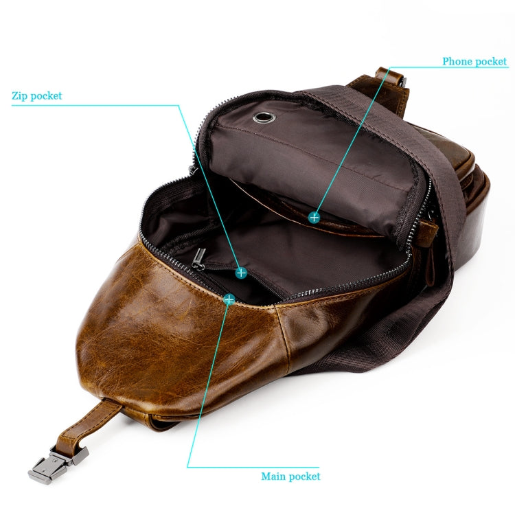 Men Leather Chest Bag Retro Shoulder Bag(Black) - Single-shoulder Bags by PMC TechLife | Online Shopping South Africa | PMC TechLife | Buy Now Pay Later Mobicred
