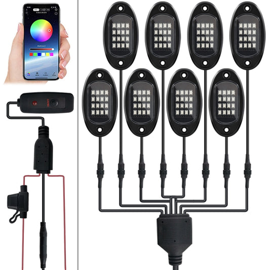 8 in 1 DC12V Car Mobile Phone Bluetooth APP Control  RGB Symphony Chassis Light with 16LEDs SMD-5050 Lamp Beads - Instrument Lights by PMC Jewellery | Online Shopping South Africa | PMC Jewellery | Buy Now Pay Later Mobicred