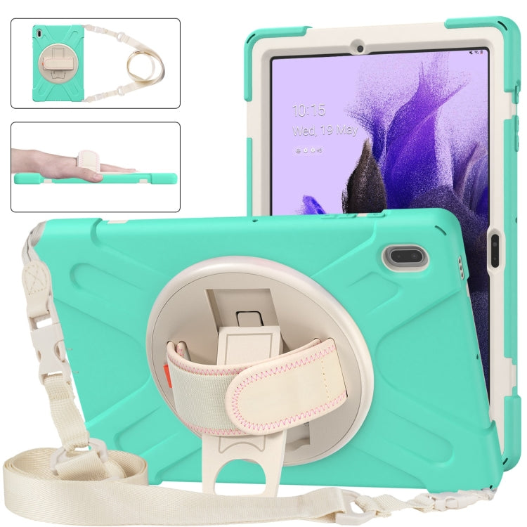 For Samsung Galaxy Tab S7 FE T730 / S7+ / S9+ /S8+ Silicone + PC Protective Case with Holder & Shoulder Strap(Mint Green) - Other Galaxy Tab PC by PMC Jewellery | Online Shopping South Africa | PMC Jewellery | Buy Now Pay Later Mobicred