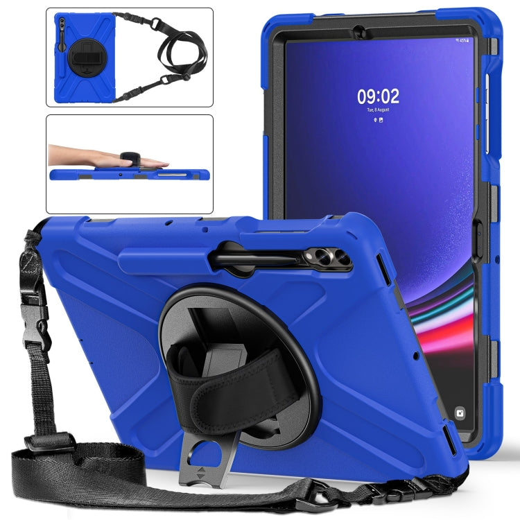 For Samsung Galaxy Tab S7 FE T730 / S7+ / S9+ /S8+ Silicone + PC Protective Case with Holder & Shoulder Strap(Blue) - Other Galaxy Tab PC by PMC Jewellery | Online Shopping South Africa | PMC Jewellery | Buy Now Pay Later Mobicred