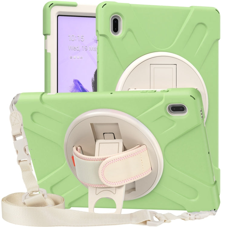 For Samsung Galaxy Tab S7 FE T730 / S7+ / S9+ /S8+ Silicone + PC Protective Case with Holder & Shoulder Strap(Matcha Green) - Other Galaxy Tab PC by PMC Jewellery | Online Shopping South Africa | PMC Jewellery | Buy Now Pay Later Mobicred