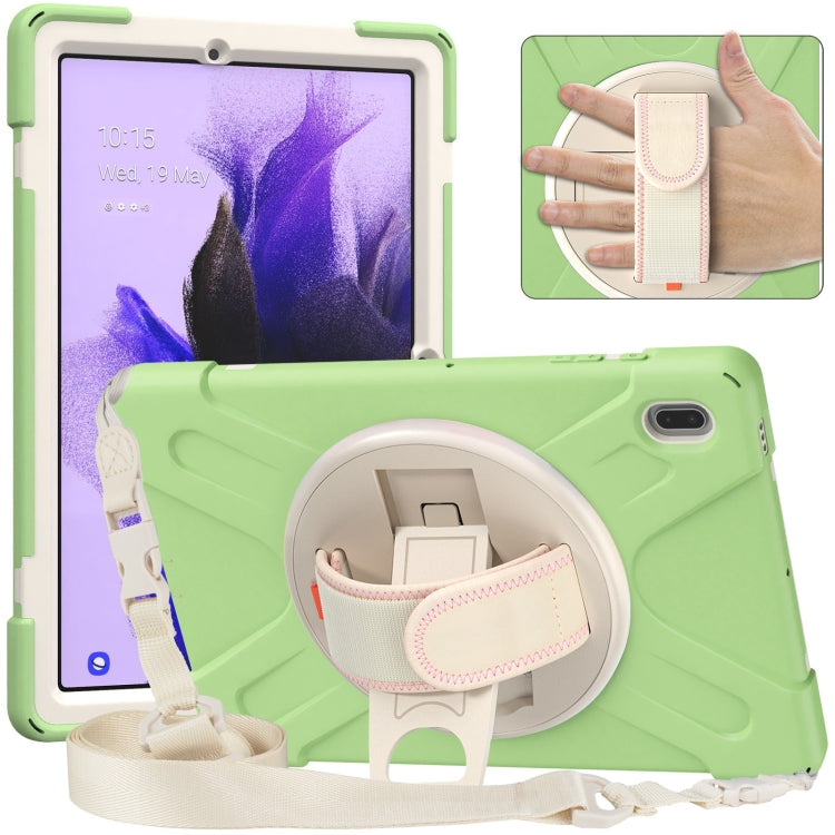 For Samsung Galaxy Tab S7 FE T730 / S7+ / S9+ /S8+ Silicone + PC Protective Case with Holder & Shoulder Strap(Matcha Green) - Other Galaxy Tab PC by PMC Jewellery | Online Shopping South Africa | PMC Jewellery | Buy Now Pay Later Mobicred