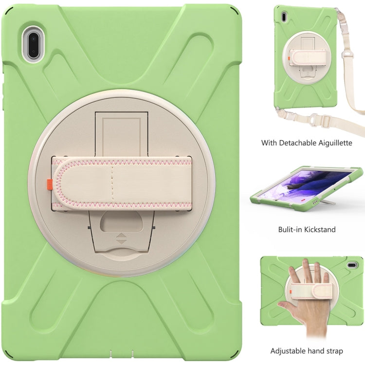 For Samsung Galaxy Tab S7 FE T730 / S7+ / S9+ /S8+ Silicone + PC Protective Case with Holder & Shoulder Strap(Matcha Green) - Other Galaxy Tab PC by PMC Jewellery | Online Shopping South Africa | PMC Jewellery | Buy Now Pay Later Mobicred