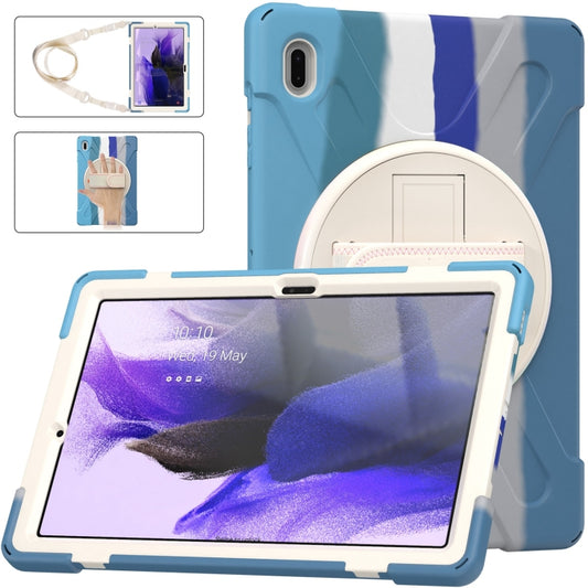 For Samsung Galaxy Tab S7 FE T730 / S7+ / S9+ /S8+ Silicone + PC Protective Case with Holder & Shoulder Strap(Colorful Blue) - Other Galaxy Tab PC by PMC Jewellery | Online Shopping South Africa | PMC Jewellery | Buy Now Pay Later Mobicred