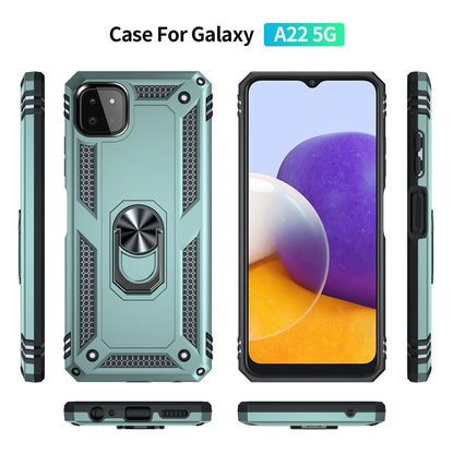 For Samsung Galaxy A22 5G Shockproof TPU + PC Protective Case with 360 Degree Rotating Holder(Dark Green) - Galaxy Phone Cases by PMC Jewellery | Online Shopping South Africa | PMC Jewellery