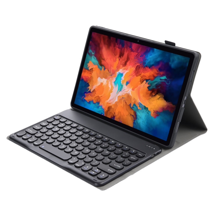 For Lenovo Pad Plus 11 inch TB-J607F / Tab P11 11 inch TB-J606F / Pad 11 inch YAM12 Lambskin Texture Detachable Round Keycap Bluetooth Keyboard Leather Tablet Case with Holder(Black) - Lenovo Keyboard by PMC Jewellery | Online Shopping South Africa | PMC Jewellery