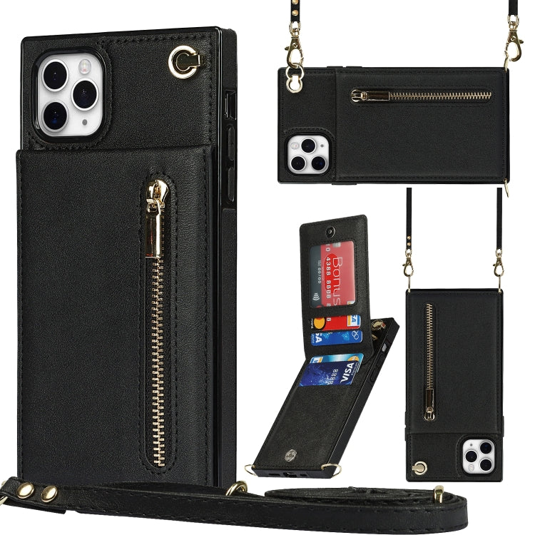 For iPhone 11 Pro Max Cross-body Zipper Square TPU+PU Back Cover Case with Holder & Card Slots & Wallet & Strap (Black) - iPhone 11 Pro Max Cases by PMC Jewellery | Online Shopping South Africa | PMC Jewellery