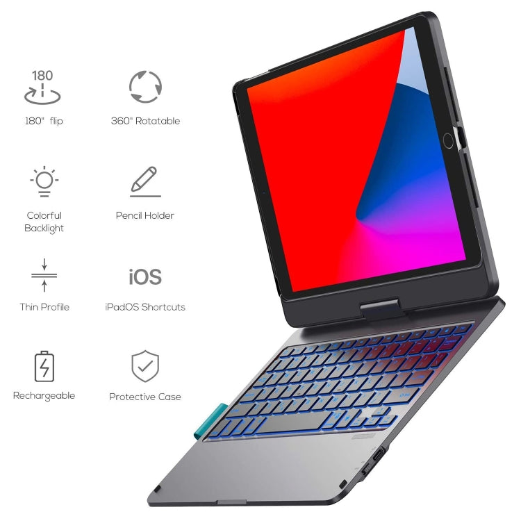 WIWU Waltz Colorful Backlit Rotating Bluetooth Keyboard Leather Tablet Case with Stand & Pen Slot & Touchpad For iPad 10.2 / Pro 10.5 inch(Black) - Universal by WIWU | Online Shopping South Africa | PMC Jewellery