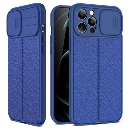 For iPhone 11 Pro Max Litchi Texture Sliding Camshield TPU Protective Case (Blue) - iPhone 11 Pro Max Cases by PMC Jewellery | Online Shopping South Africa | PMC Jewellery | Buy Now Pay Later Mobicred