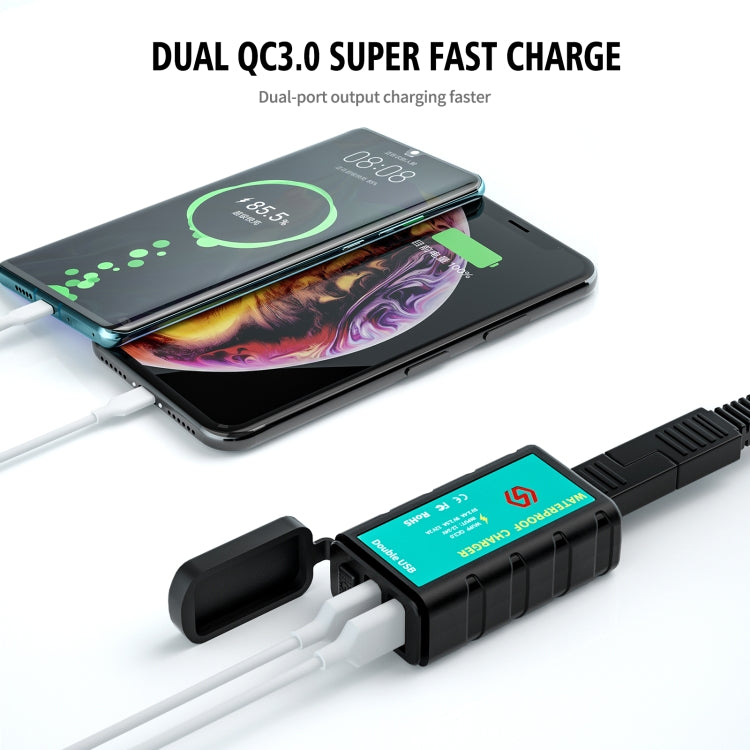 WUPP ZH-1422C1 Motorcycle Square Dual USB Fast Charging Charger with Switch + Integrated SAE Socket - Battery Charger by WUPP | Online Shopping South Africa | PMC TechLife | Buy Now Pay Later Mobicred