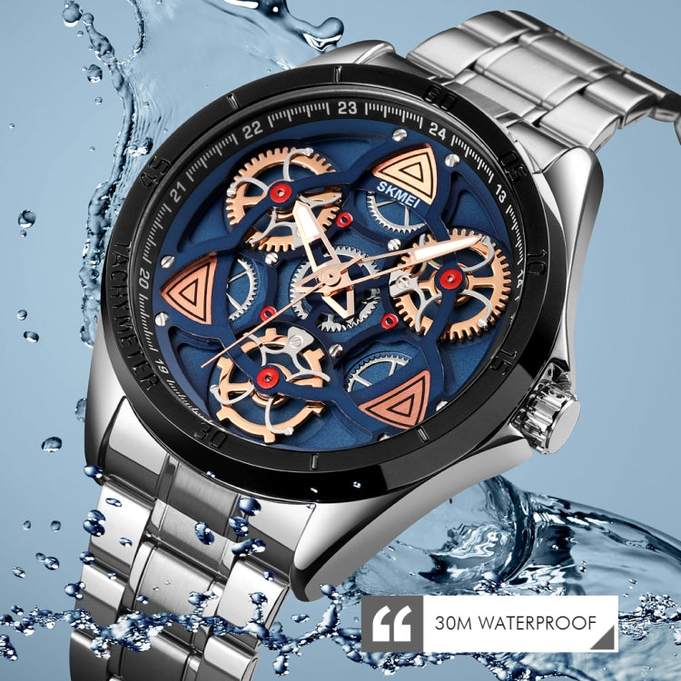 SKMEI 1678 Men Waterproof Quartz Watch with Rotatable Gear Dial(Silver Shell Blue Surface) - free shipping - PMC TechLife - Order now!