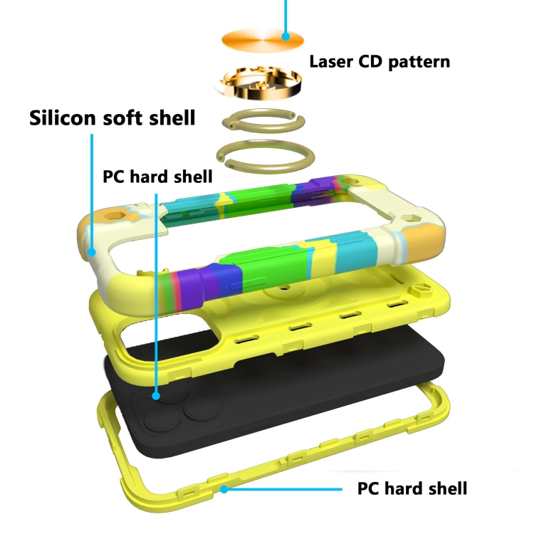 For iPhone 13 Shockproof Silicone + PC Protective Case with Dual-Ring Holder(Colorful Yellow Green) - iPhone 13 Cases by PMC Jewellery | Online Shopping South Africa | PMC Jewellery | Buy Now Pay Later Mobicred