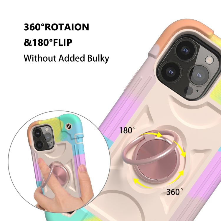 For iPhone 13 Shockproof Silicone + PC Protective Case with Dual-Ring Holder(Colorful Rose Gold) - iPhone 13 Cases by PMC Jewellery | Online Shopping South Africa | PMC Jewellery | Buy Now Pay Later Mobicred