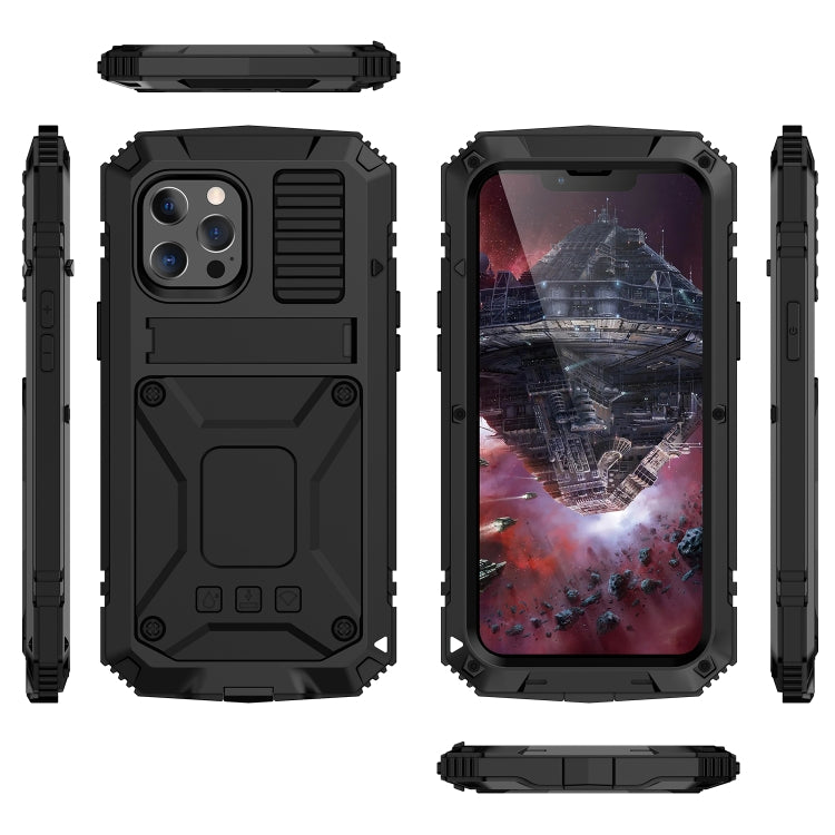 For iPhone 13 mini R-JUST Shockproof Waterproof Dust-proof Metal + Silicone Protective Case with Holder (Black) - free shipping - PMC TechLife - Order now!