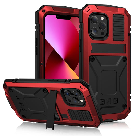 For iPhone 13 R-JUST Shockproof Waterproof Dust-proof Metal + Silicone Protective Case with Holder(Red) - iPhone 13 Cases by R-JUST | Online Shopping South Africa | PMC Jewellery