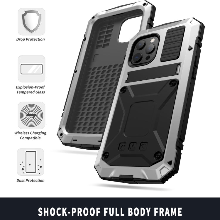 For iPhone 13 R-JUST Shockproof Waterproof Dust-proof Metal + Silicone Protective Case with Holder(Silver) - iPhone 13 Cases by R-JUST | Online Shopping South Africa | PMC TechLife | Buy Now Pay Later Mobicred