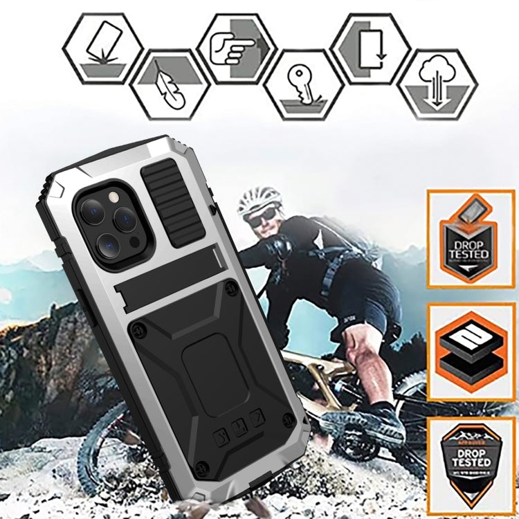 For iPhone 13 Pro Max R-JUST Shockproof Waterproof Dust-proof Metal + Silicone Protective Case with Holder (Silver) - iPhone 13 Pro Max Cases by R-JUST | Online Shopping South Africa | PMC TechLife | Buy Now Pay Later Mobicred