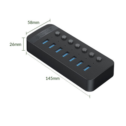 ORICO CT2U3-7AB-BK 7 In 1 Plastic Stripes Multi-Port USB HUB with Individual Switches, EU Plug(Black) - USB 3.0 HUB by ORICO | Online Shopping South Africa | PMC Jewellery | Buy Now Pay Later Mobicred