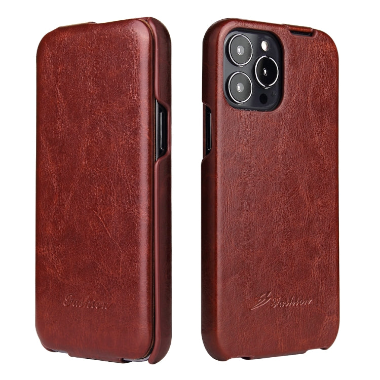 For iPhone 13 Pro Fierre Shann Retro Oil Wax Texture Vertical Flip PU Leather Case (Brown) - iPhone 13 Pro Cases by FIERRE SHANN | Online Shopping South Africa | PMC Jewellery