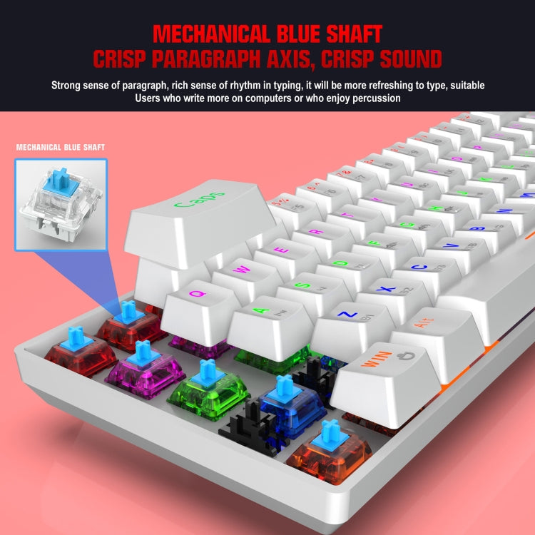 HXSJ L800 61 Keys Bluetooth 5.0 / 2.4G Wireless / Type-C Wired Three Modes Blue Shaft Mechanical Keyboard(White) - Wireless Keyboard by HXSJ | Online Shopping South Africa | PMC Jewellery | Buy Now Pay Later Mobicred