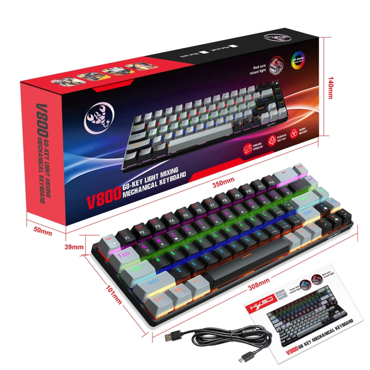 HXSJ V800 68 Keys Type-C Wired Cool Backlight Mechanical Keyboard(Blue Shaft) - Wired Keyboard by HXSJ | Online Shopping South Africa | PMC Jewellery | Buy Now Pay Later Mobicred