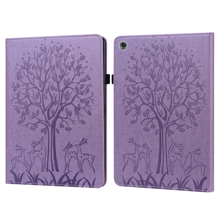 For Huawei MediaPad M5 lite Tree & Deer Pattern Pressed Printing Horizontal Flip PU Leather Case with Holder & Card Slots(Purple) - Huawei by PMC TechLife | Online Shopping South Africa | PMC TechLife | Buy Now Pay Later Mobicred