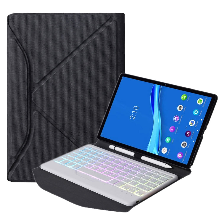 BM10S Backlight Edition Diamond Texture Detachable Bluetooth Keyboard Leather Tablet Case with Pen Slot & Triangular Back Support For Lenovo Smart Tab M10 HPD Plus TB-X606F 10.3 inch(Black White) - Lenovo Keyboard by PMC Jewellery | Online Shopping South Africa | PMC Jewellery