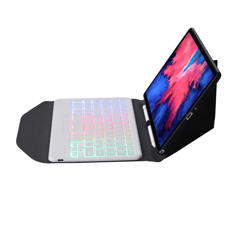 BM12S Backlight Edition Diamond Texture Detachable Bluetooth Keyboard Leather Tablet Case with Pen Slot & Triangular Back Support For Lenovo Pad Plus 11 inch TB-J607F / Tab P11 11 inch TB-J606F(Black White) - Lenovo Keyboard by PMC Jewellery | Online Shopping South Africa | PMC Jewellery