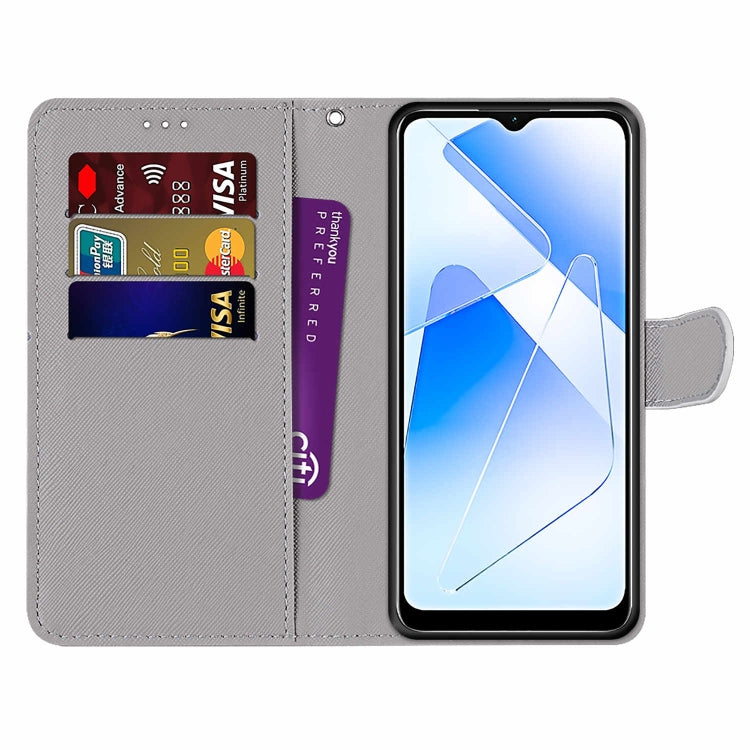 For OPPO A54 4G / A16 4G / A53s 5G / A55 5G Coloured Drawing Cross Texture Horizontal Flip PU Leather Case with Holder & Card Slots & Wallet & Lanyard(Slant Hat Blue Mirror Cat) - OPPO Cases by PMC Jewellery | Online Shopping South Africa | PMC Jewellery | Buy Now Pay Later Mobicred