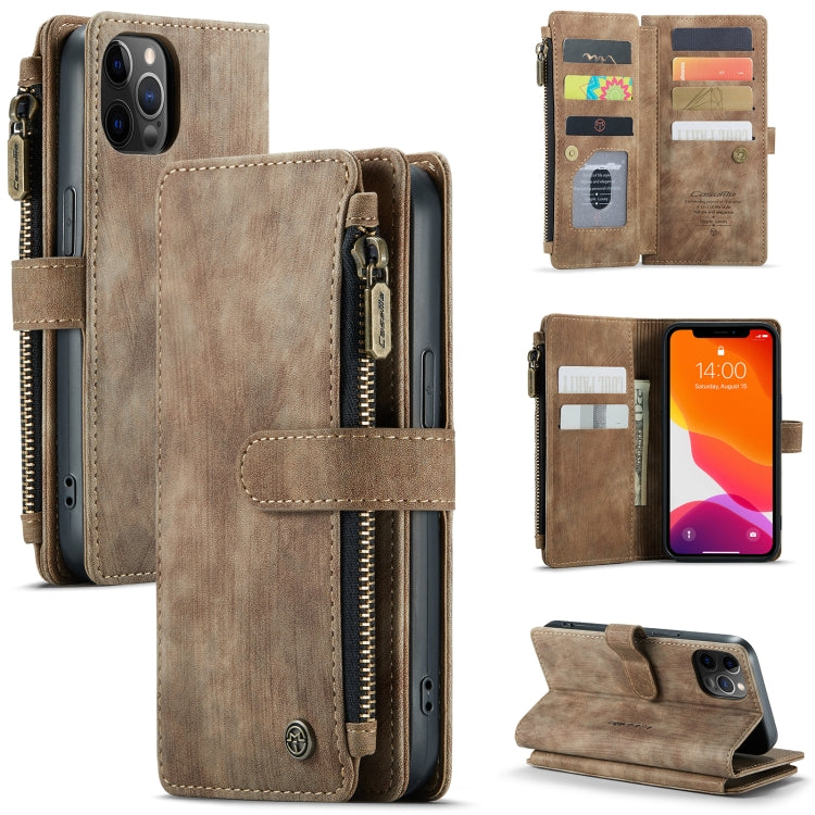 For iPhone 12 / 12 Pro CaseMe-C30 PU + TPU Multifunctional Horizontal Flip Leather Case with Holder & Card Slot & Wallet & Zipper Pocket(Brown) - iPhone 12 / 12 Pro Cases by CaseMe | Online Shopping South Africa | PMC Jewellery | Buy Now Pay Later Mobicred