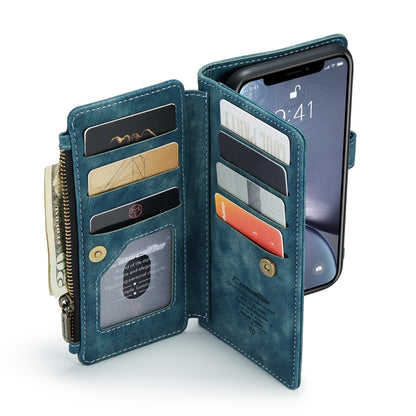 For iPhone XR CaseMe-C30 PU + TPU Multifunctional Horizontal Flip Leather Case with Holder & Card Slot & Wallet & Zipper Pocket(Blue) - More iPhone Cases by CaseMe | Online Shopping South Africa | PMC Jewellery | Buy Now Pay Later Mobicred