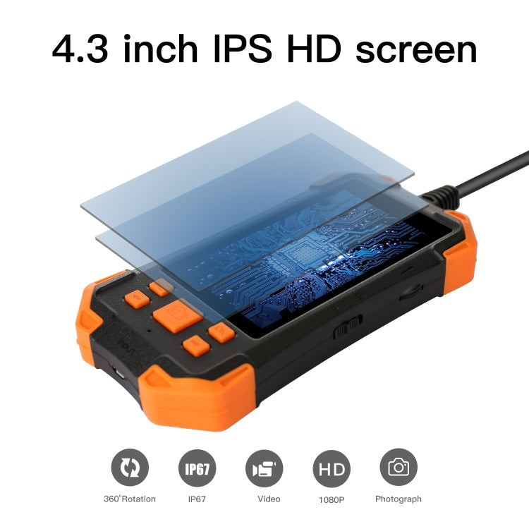 T20 4.3 inch IPS Color Screen 7.9mm Dual Cameras Waterproof Hard Cable Digital Endoscope, Length:3.5m(Black Orange) -  by PMC Jewellery | Online Shopping South Africa | PMC Jewellery | Buy Now Pay Later Mobicred