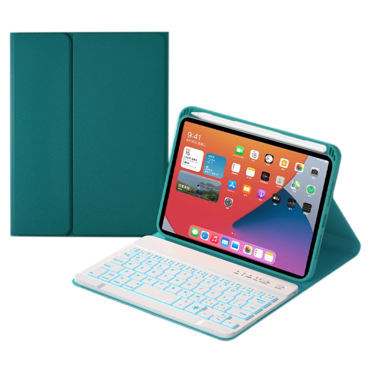 HK006D Square Keys Detachable Bluetooth Solid Color Keyboard Leather Tablet Case with Colorful Backlight & Holder for iPad mini 6(Dark Green) - For iPad mini by PMC Jewellery | Online Shopping South Africa | PMC Jewellery