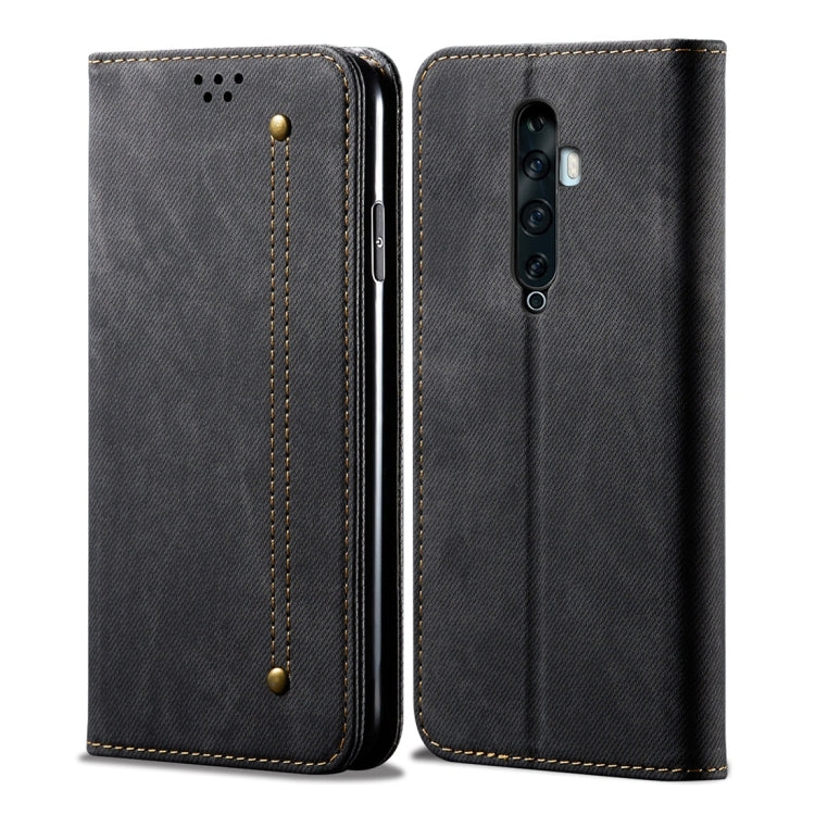 For OPPO Reno 2 Denim Texture Casual Style Horizontal Flip Leather Case with Holder & Card Slots & Wallet(Black) - OPPO Cases by PMC Jewellery | Online Shopping South Africa | PMC Jewellery | Buy Now Pay Later Mobicred